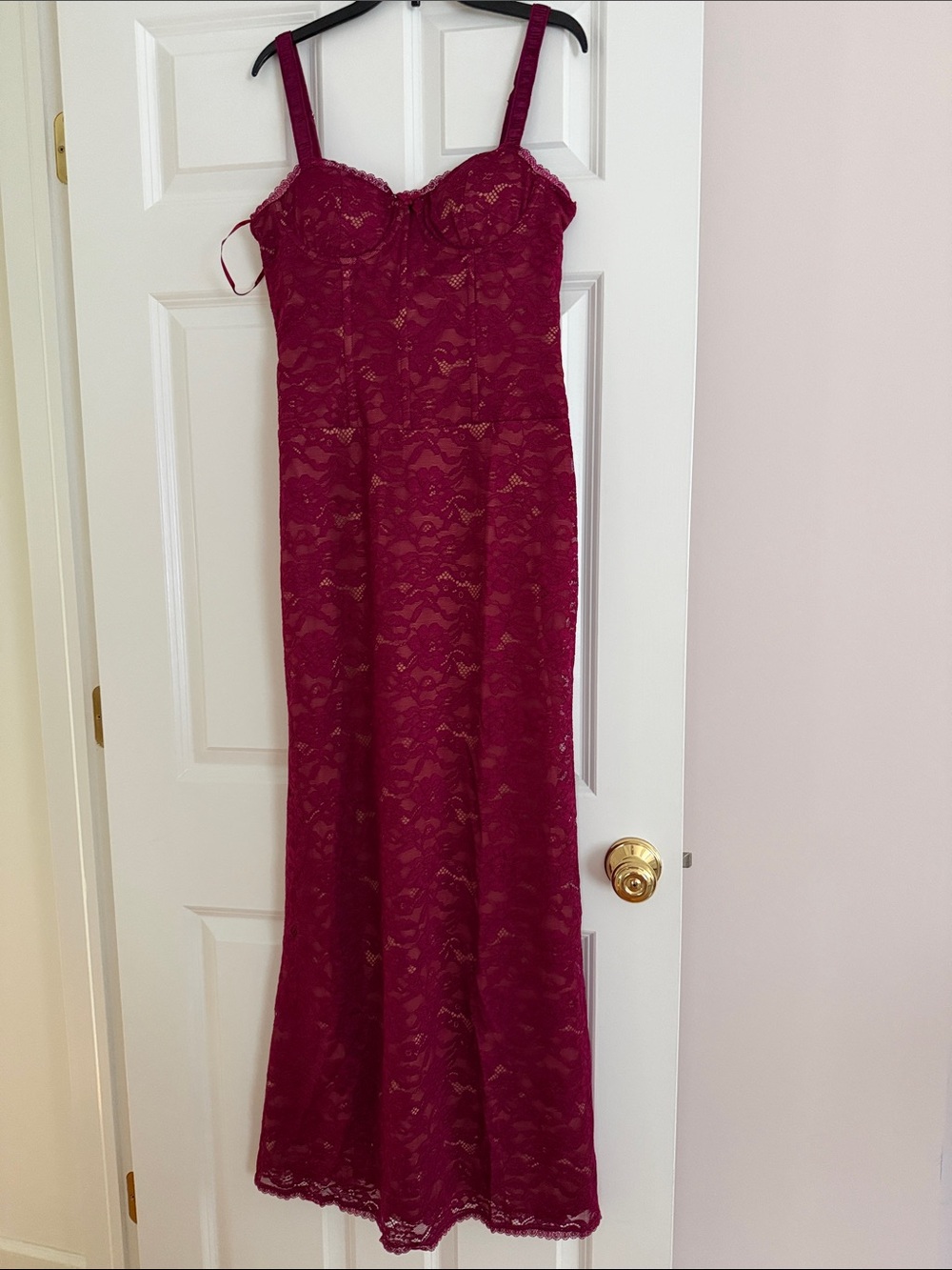 Lace Maxi Dress in Burgundy with Adjustable Straps